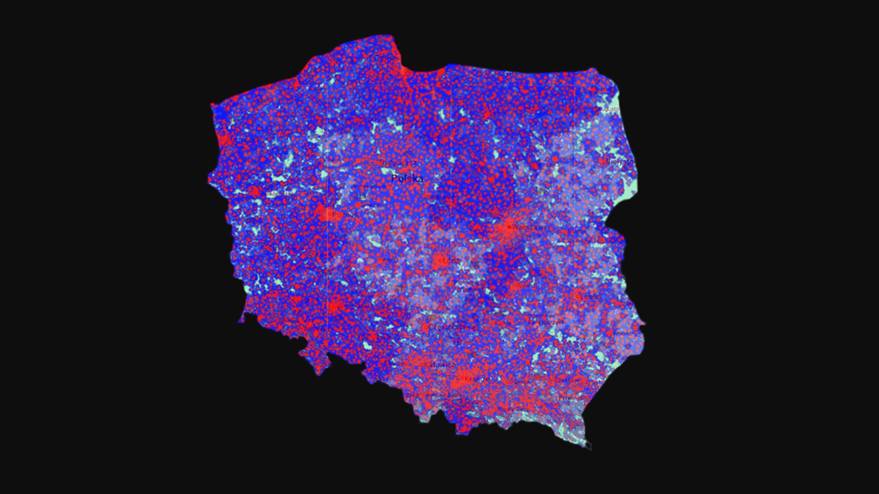 wizualizacja zasięgu na mapie Polski